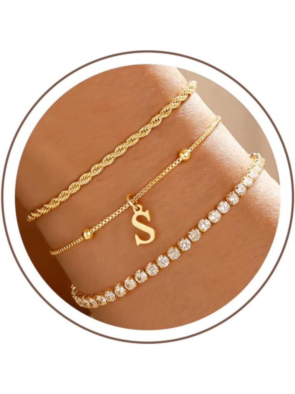Dainty Gold Initial Bracelets Stack for Women & Girls - Trendy Fashion Jewelry